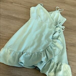 Altar'd State Light Aqua Ruffle Wrap Dress